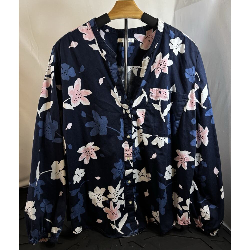 Women Floral Button Front Shirt Long Sleeve XXL Cottagecore Coastal